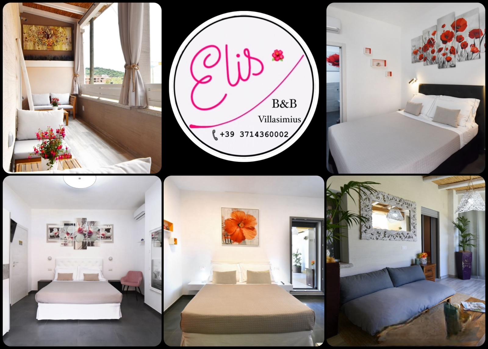 Collage di camere e spazi del B&B Elis a Villasimius, con ambienti moderni e accoglienti